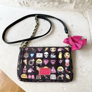 Betsey Johnson Emoji‎ Mini Crossbody Purse with Bow Wallet Front Black Pink